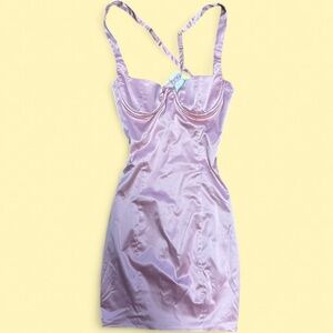 blue dress for baby girl Stolen Stores Asymmetric Draped Chiffon Mini Dress in Dusty Pink main image 1